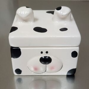Ceramic Spotted Black And White Dog Jar With Lid